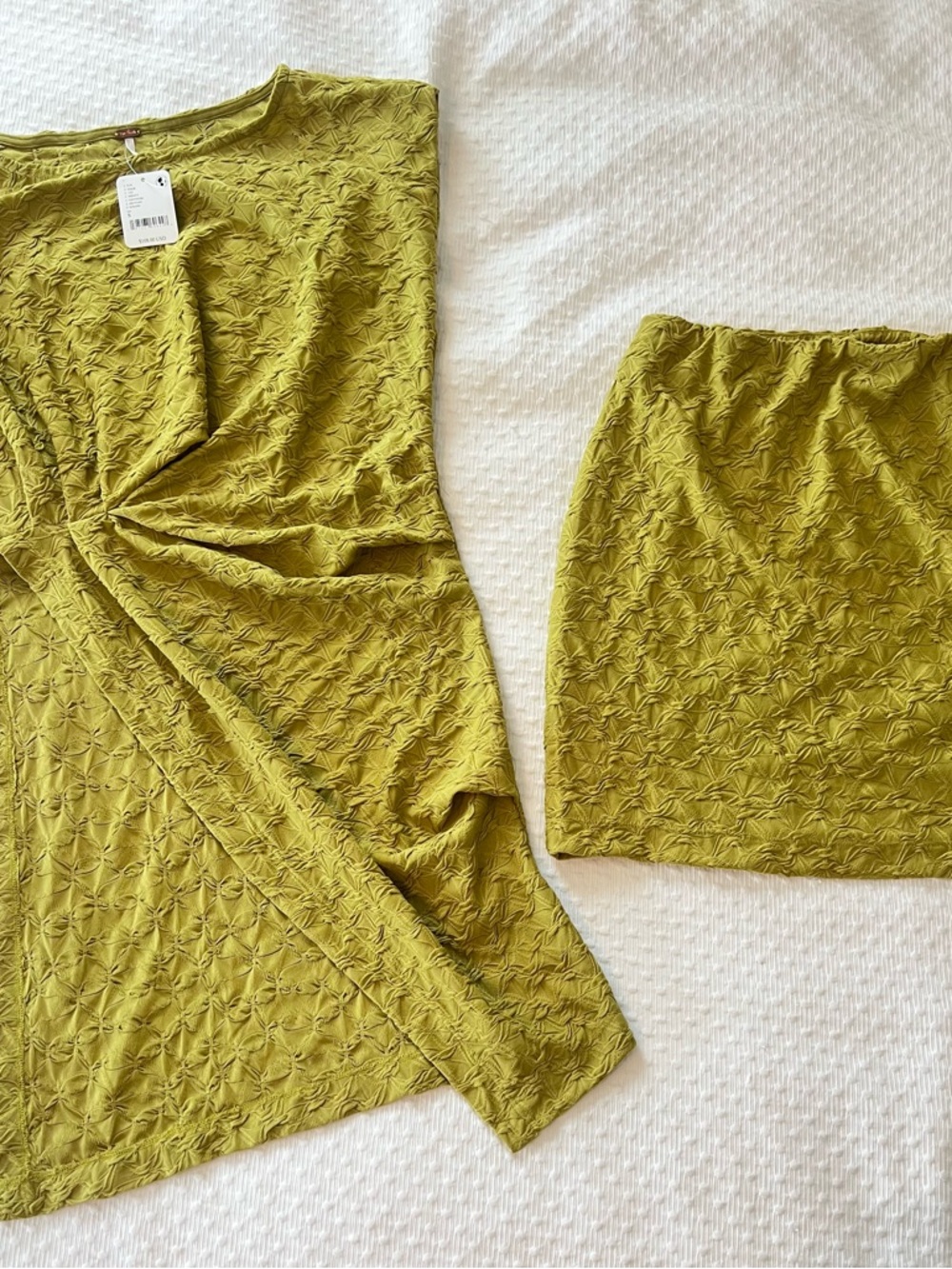 Free People Chartreuse Textured Side-Slit Tunic Skirt Set